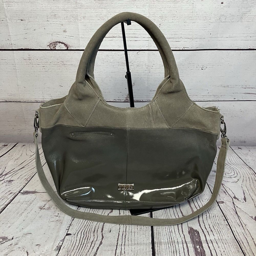 Steven‎ by Steve Madden Handbag Gray Patent Leather Suede Large